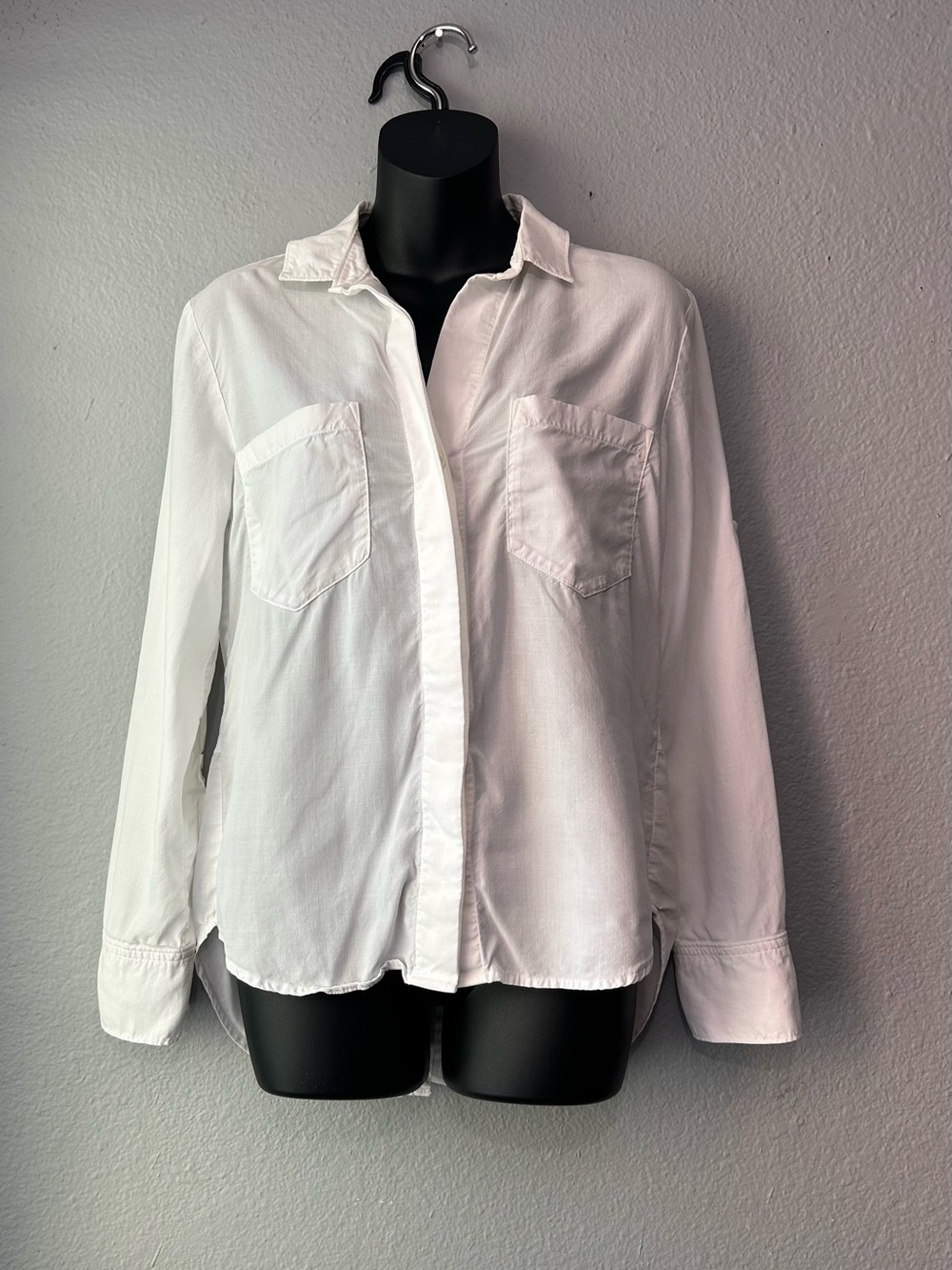 Cloth & Stone Roll Tab Long Sleeve Button Up Shirt White XS Collar Office Career